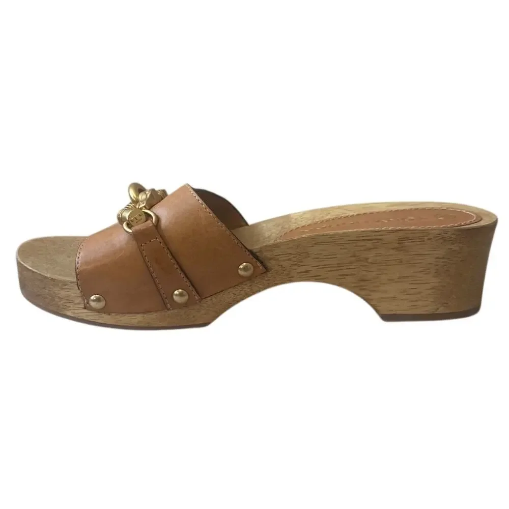 Tory Burch Jessa Leather Wood Sandals Size 8‎